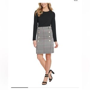 Calvin Klein long sleeve dress houndstooth black and white Sz 10 or 12